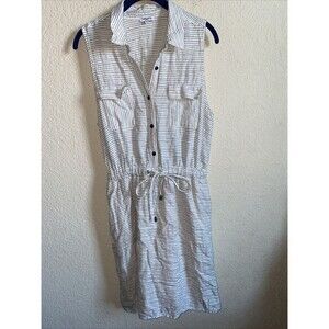 Splendid Tank dress Button Front  tie waist Large Pockets Lagen Cottage Stripe